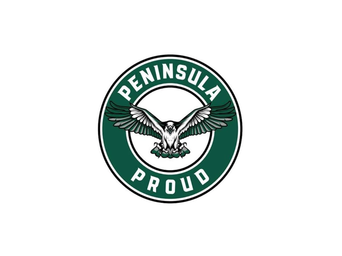 The Peninsula High School "Peninsula Proud" seahawk emblem